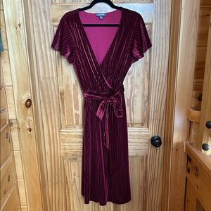 ModCloth Magenta Velvet Dress with Tie Belt